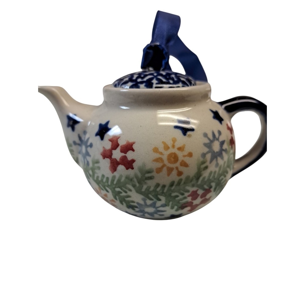 Polish Pottery Ceramic Tea pot Christmas Ornament, Boleslawiec, New without tag